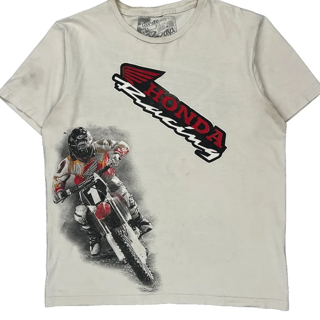 Motocross Honda Racing Graphic T-Shirt - Large Cream Cotton - Image 4