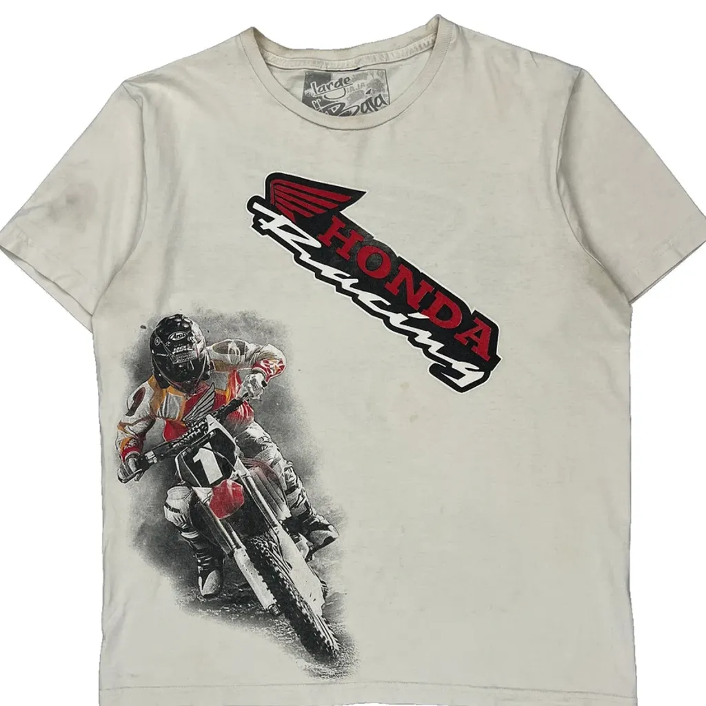 Motocross Honda Racing Graphic T-Shirt - Large Cream Cotton - Image 5